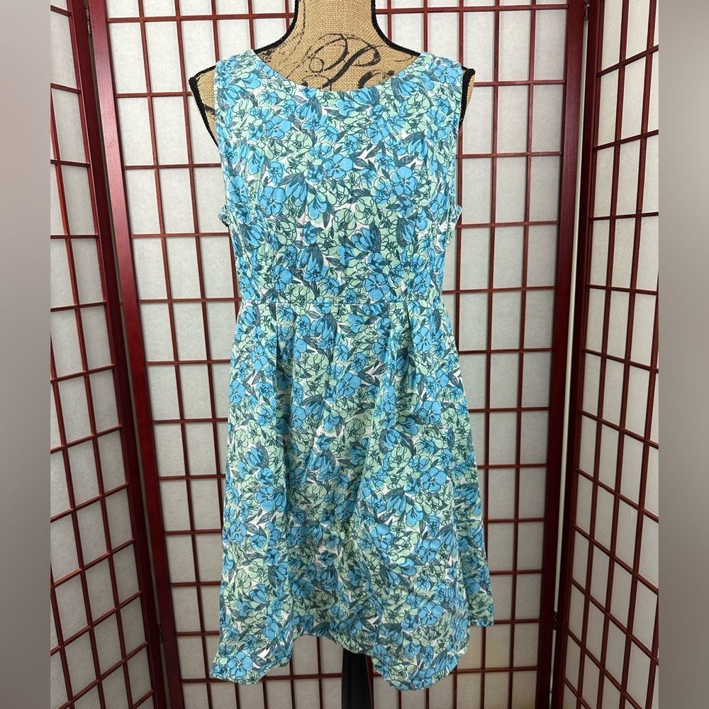 Mata Traders Blue Green Floral Aline Cotton Mini Dress